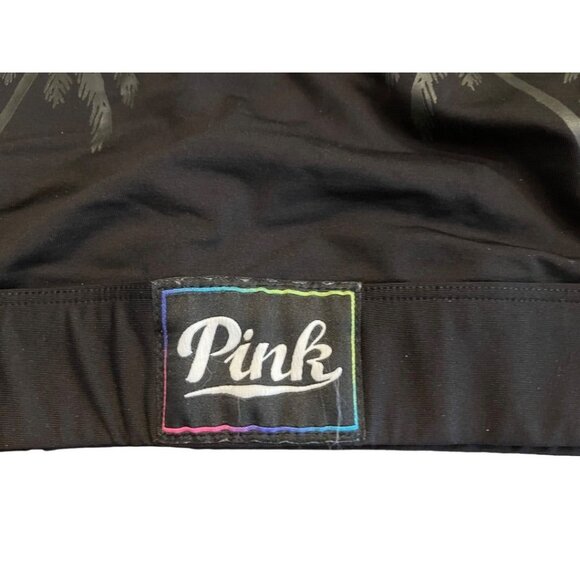 XS Victoria Secret Pink Ultimate Unlined Sports Bra Black Palm Trees - Picture 3 of 12